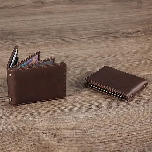 Slim Leather Wallet with Transparent ID Display